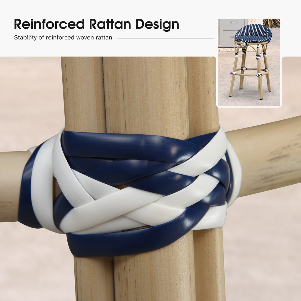 PURPLE LEAF Patio Oversized Backrest Bar Height Stool Set of 2 Outdoor Round Barstools Aluminum Frame Woven Rattan for Indoor Kitchen Dining Bistros Cafe Restaurant