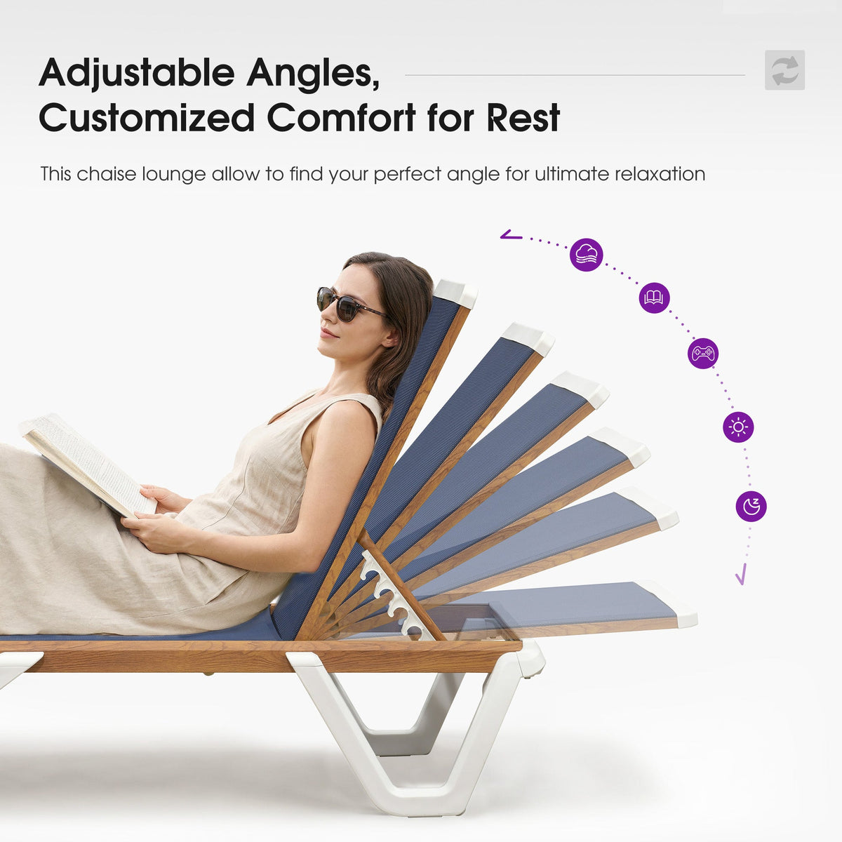 PURPLE LEAF Patio Lounge Chair Set White Chaise Lounge Chairs Five-Position Adjustable Plastic Stackable Chaise for Pool Sunbathing Beach Deck Outdoor