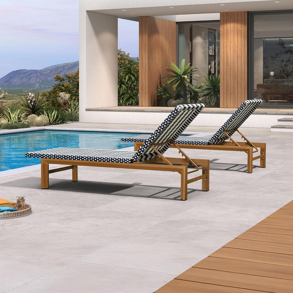 PURPLE LEAF Outdoor Teak Chaise Lounge Chair, Wood Grain Aluminum Outdoor Pool Lounge Chairs with Adjustable Backrest, Breathable Recliner for Patio, Poolside, Garden