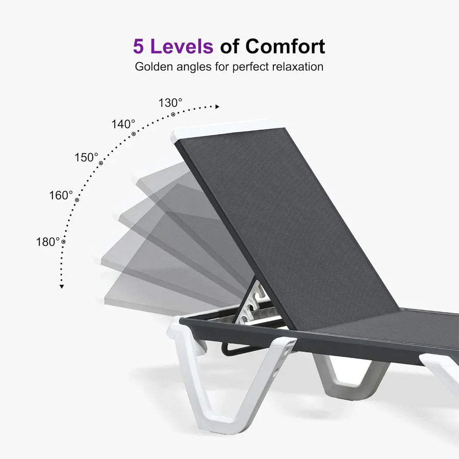 PURPLE LEAF Patio Chaise Lounge Plastic Pool Outdoor Lounge Chair with Aluminum Frame Stackable Patio Tanning Chairs for Poolside Sunbathing Beach Deck Yard