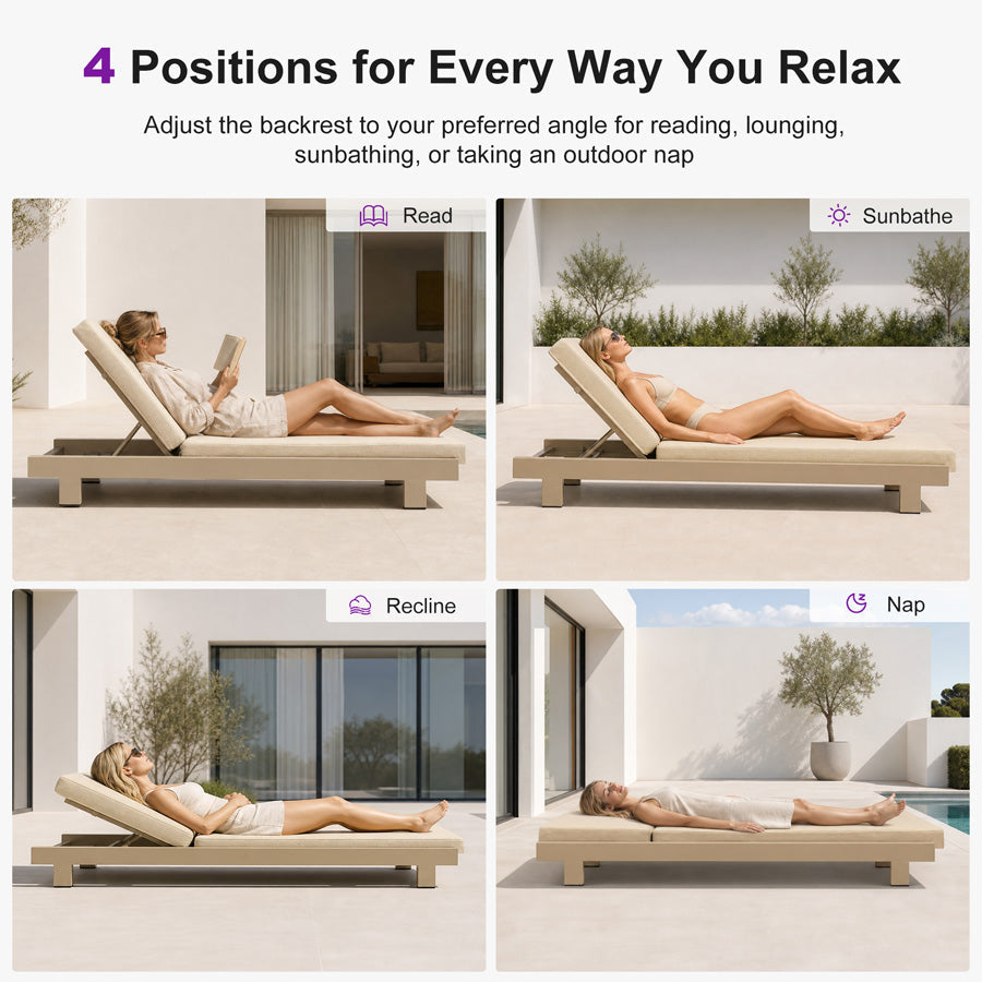 PURPLE LEAF Outdoor Luxury Daybed for Patio,  Poolside Chaise Lounge Bed with Cushion, Olefin Blend Fabric, Aluminum Frame Sunbed for Deck and Backyard