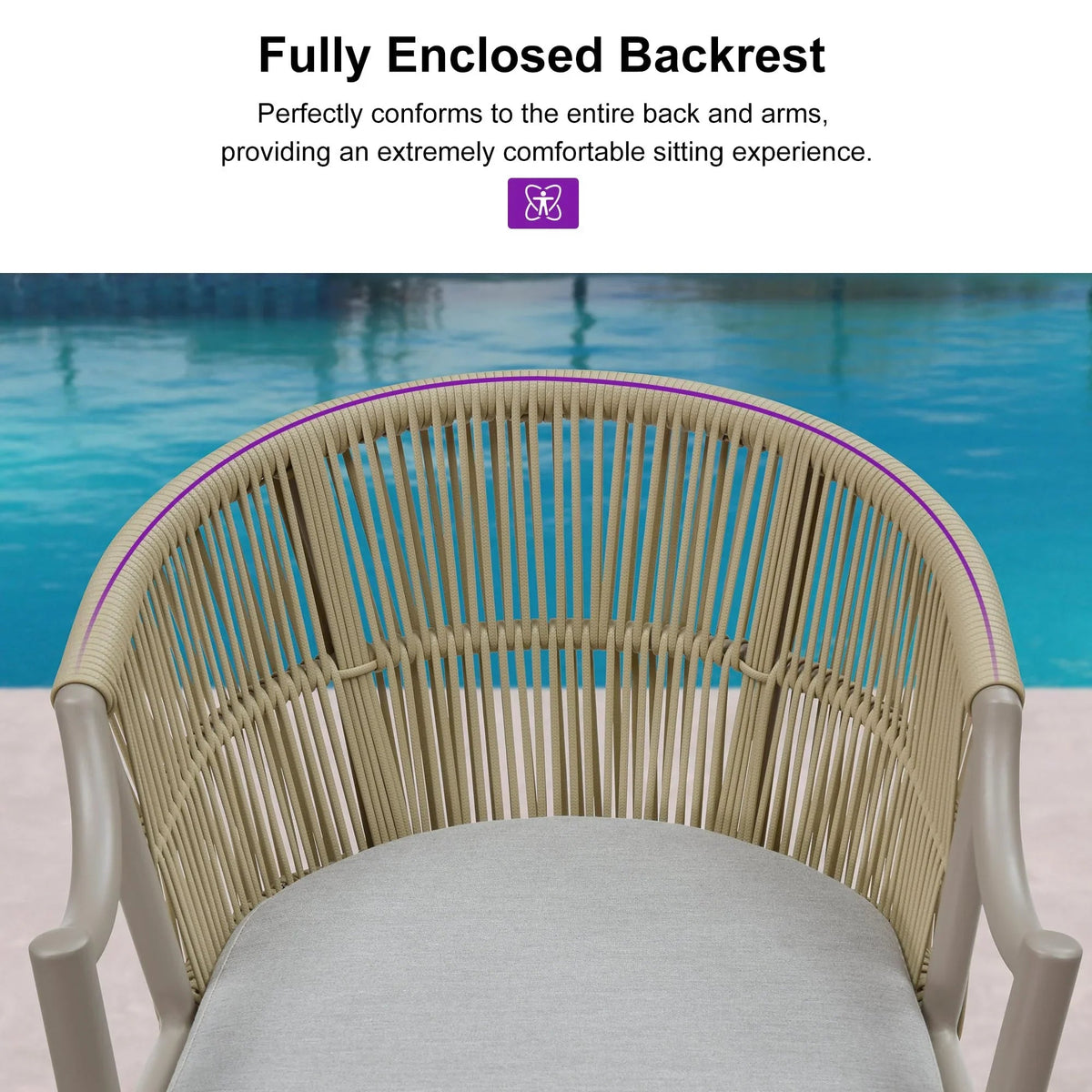PURPLE LEAF Patio Bar Stools Set of 2 Outdoor Wicker Modern High Bar Chairs Metal Cushioned Barstools with Backs and Ergonomic Armrest