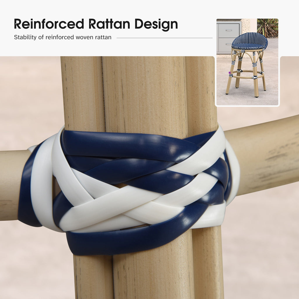 PURPLE LEAF Patio Oversized Backrest Bar Height Stool Set of 2 Outdoor Round Barstools Aluminum Frame Woven Rattan for Indoor Kitchen Dining Bistros Cafe Restaurant