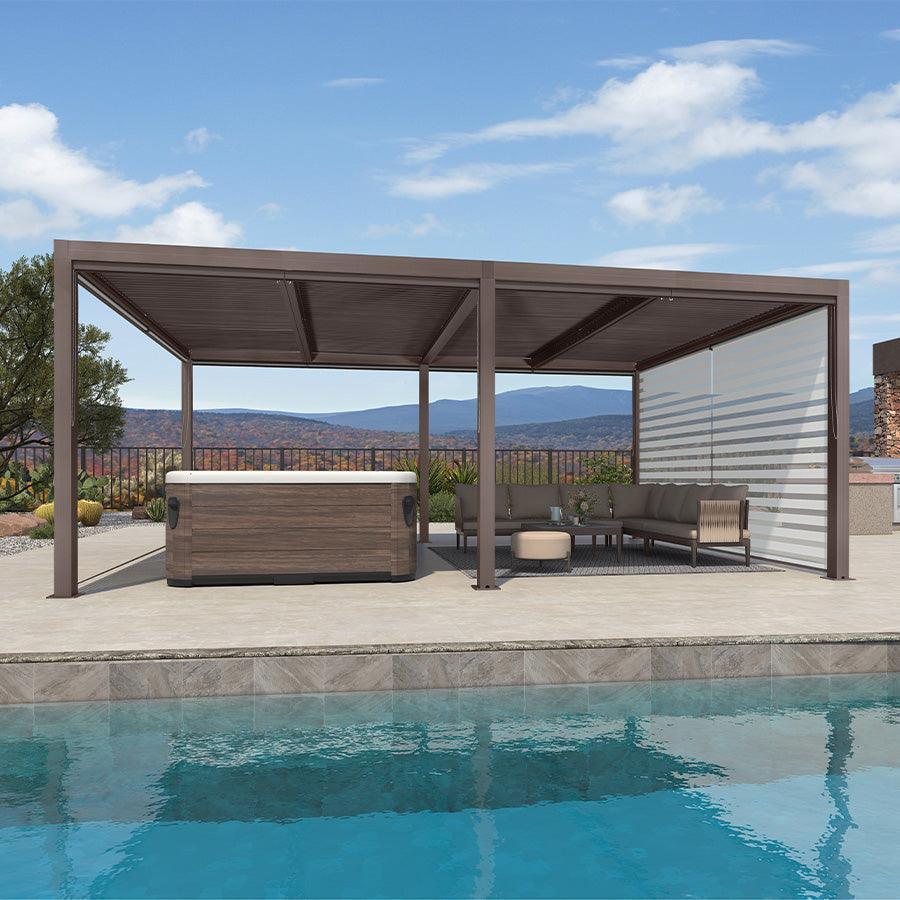 PURPLE LEAF Athena Louvered Pergola Bronze Outdoor Aluminum Pergola with Roller Blind Adjustable Gazebo for Patio Deck Garden