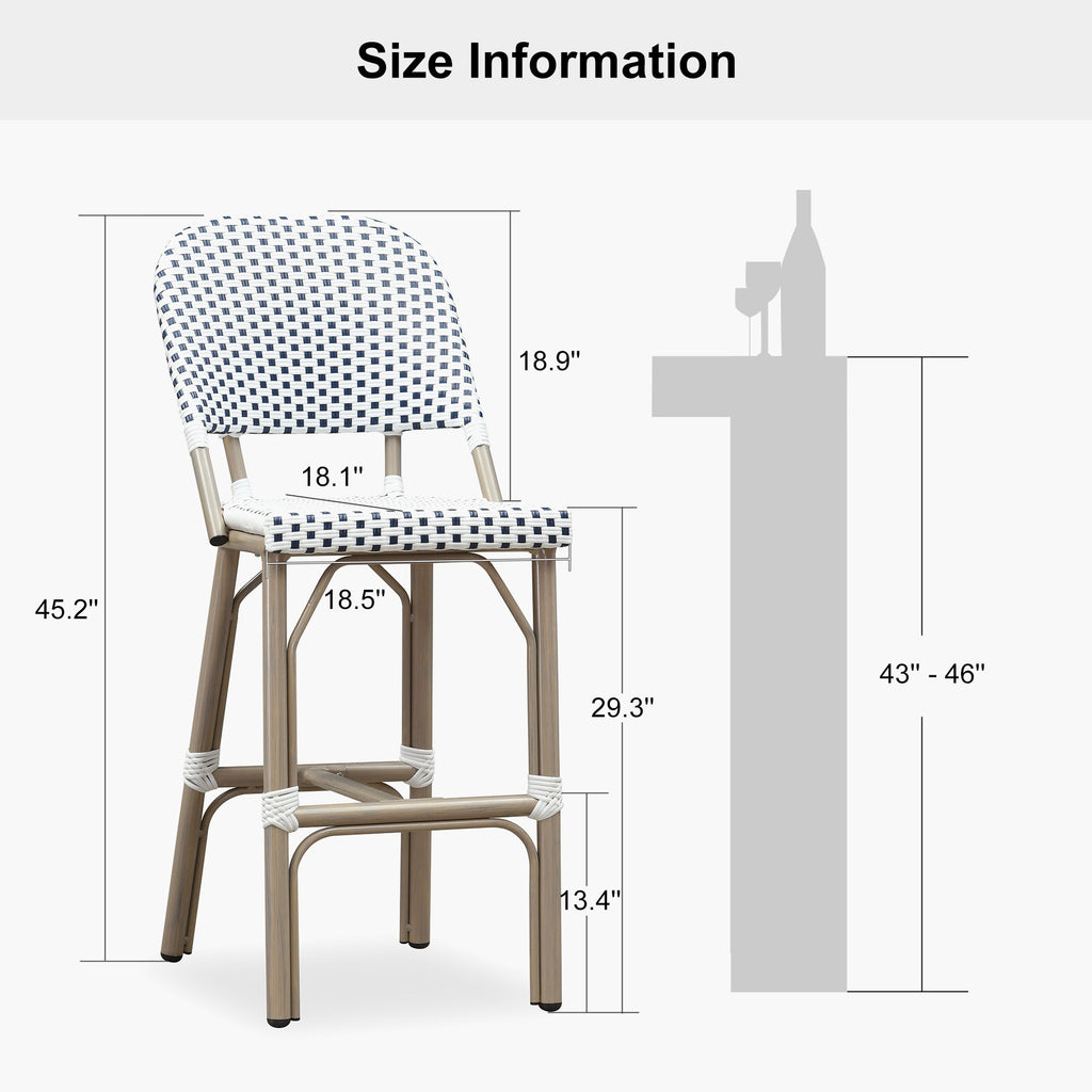 PURPLE LEAF Outdoor Bar Height Stools Set of 2 French Country Patio Rattan Bar Stool Chairs Outdoor Armless Barstools for Porch Garden Indoor Kitchen