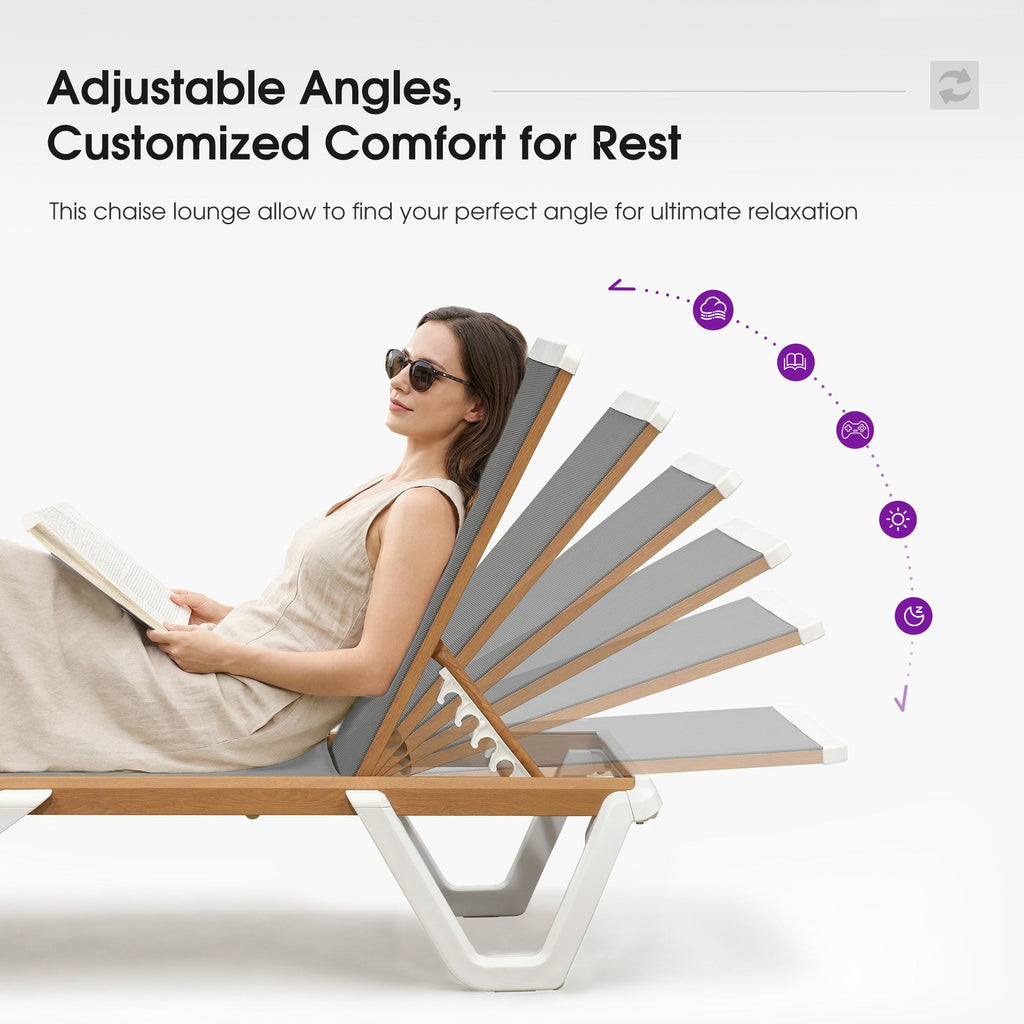 PURPLE LEAF Patio Lounge Chair Set White Chaise Lounge Chairs Five-Position Adjustable Plastic Stackable Chaise for Pool Sunbathing Beach Deck Outdoor