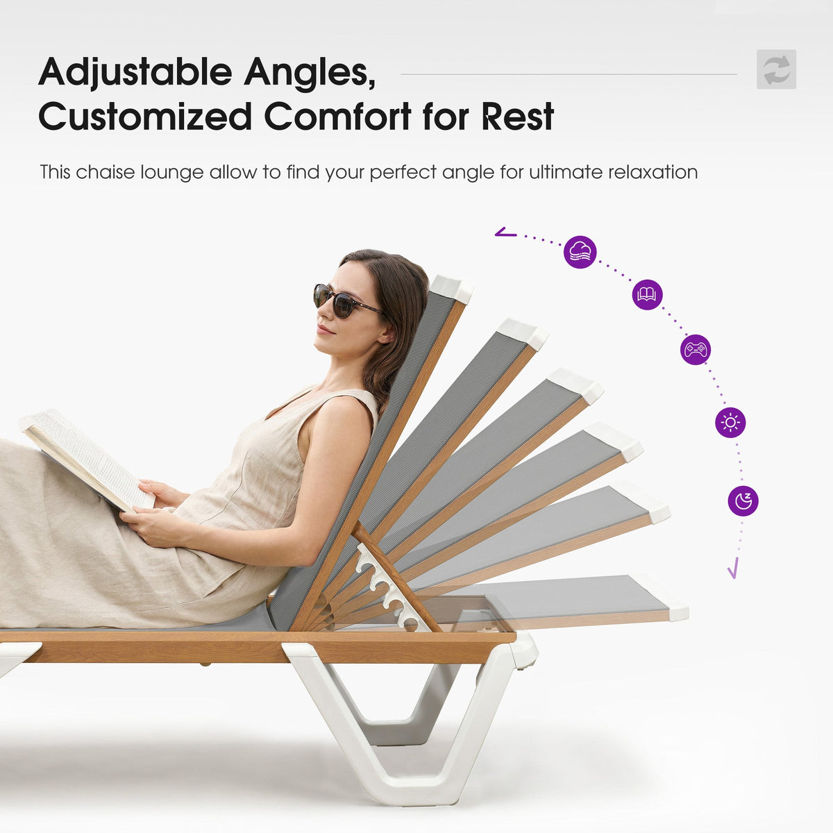 PURPLE LEAF Patio Lounge Chair Set White Chaise Lounge Chairs Five-Position Adjustable Plastic Stackable Chaise for Pool Sunbathing Beach Deck Outdoor