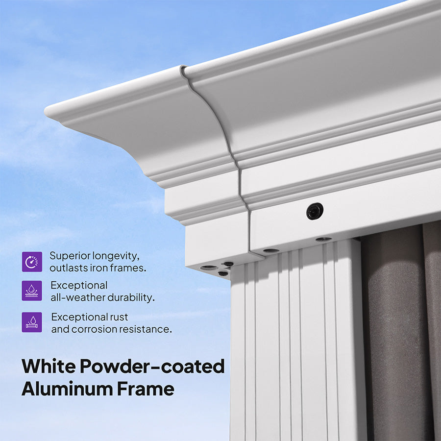 PURPLE LEAF White Gazebo for Modern Patio Double Galvanized Steel Roof Awning and Upgrade Curtain with Lights-clear