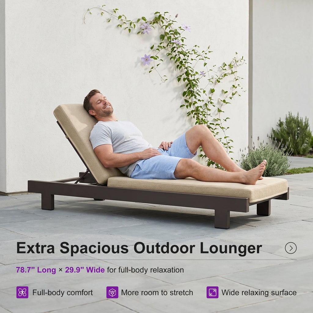 PURPLE LEAF Outdoor Standard Daybed for Patio,  Poolside Chaise Lounge Bed with Cushion, Olefin Blend Fabric, Aluminum Frame Sunbed for Deck and Backyard