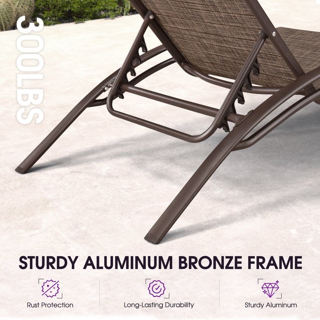 PURPLE LEAF Outdoor Chaise Lounge Chair  Patio Pool Lounger Bronze Aluminum Chairs with Side Table Adjustable Tanning Recliner for Outside Backyard Yard Deck Balcony Beach