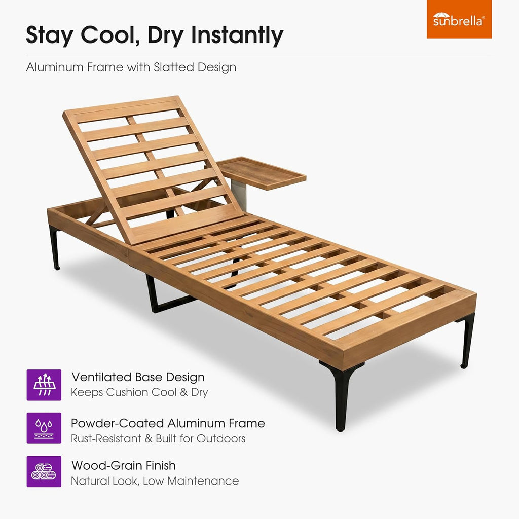 PURPLE LEAF Outdoor Chaise Lounge Sunbrella Patio Lounge Chair Recliner and Cushion for Poolside Balcony Backyard