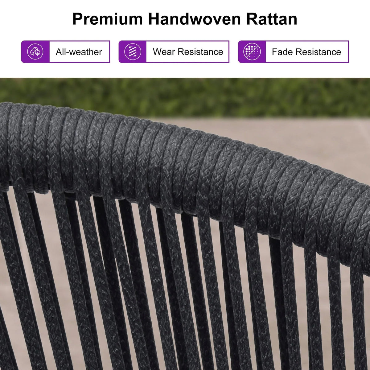 PURPLE LEAF Patio Bar Stools Set of 2 Outdoor Wicker Modern High Bar Chairs Metal Cushioned Barstools with Backs and Ergonomic Armrest