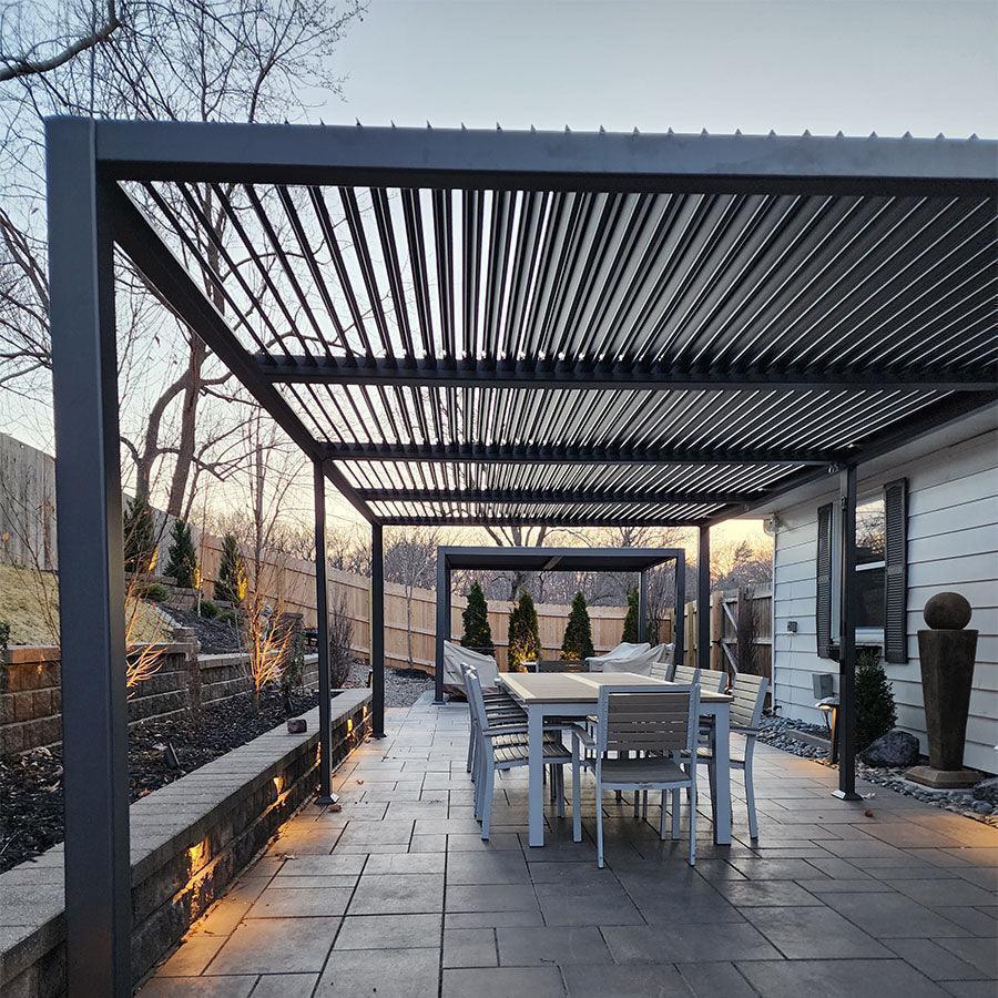 PURPLE LEAF Caesar Louvered Pergola Outdoor Adjustable Louvre Shade Modern Patio Aluminum Pergola with  Milky Lights