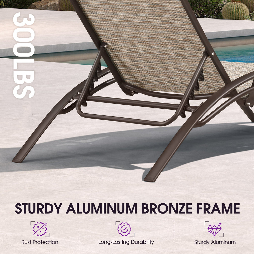 PURPLE LEAF Outdoor Chaise Lounge Chair  Patio Pool Lounger Bronze Aluminum Chairs with Side Table Adjustable Tanning Recliner for Outside Backyard Yard Deck Balcony Beach