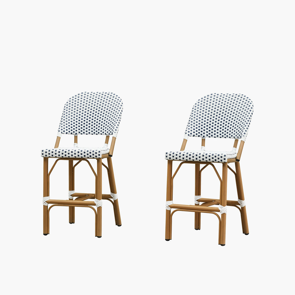 PURPLE LEAF Outdoor Bar Height Stools Set of 2 French Country Patio Rattan Bar Stool Chairs Outdoor Armless Barstools for Porch Garden Indoor Kitchen
