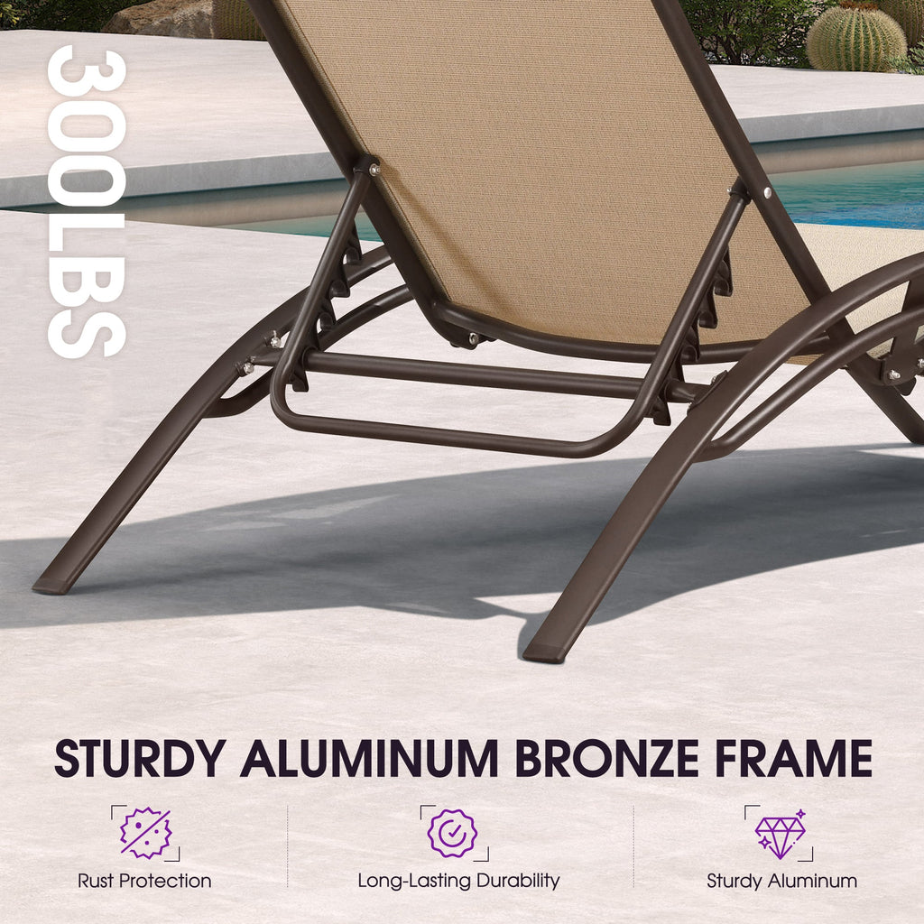 PURPLE LEAF Outdoor Chaise Lounge Chair  Patio Pool Lounger Bronze Aluminum Chairs with Side Table Adjustable Tanning Recliner for Outside Backyard Yard Deck Balcony Beach