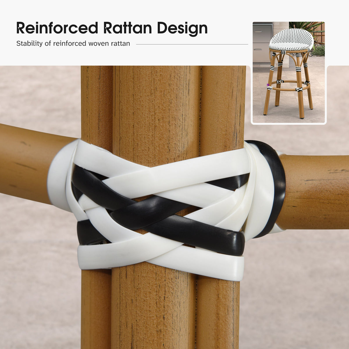 PURPLE LEAF Patio Oversized Backrest Bar Height Stool Set of 2 Outdoor Round Barstools Aluminum Frame Woven Rattan for Indoor Kitchen Dining Bistros Cafe Restaurant