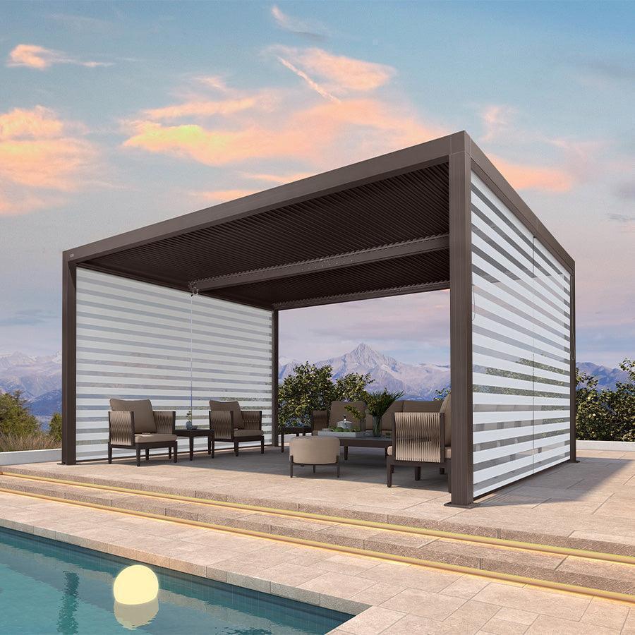 PURPLE LEAF Athena Louvered Pergola Bronze Outdoor Aluminum Pergola with Roller Blind Adjustable Gazebo for Patio Deck Garden