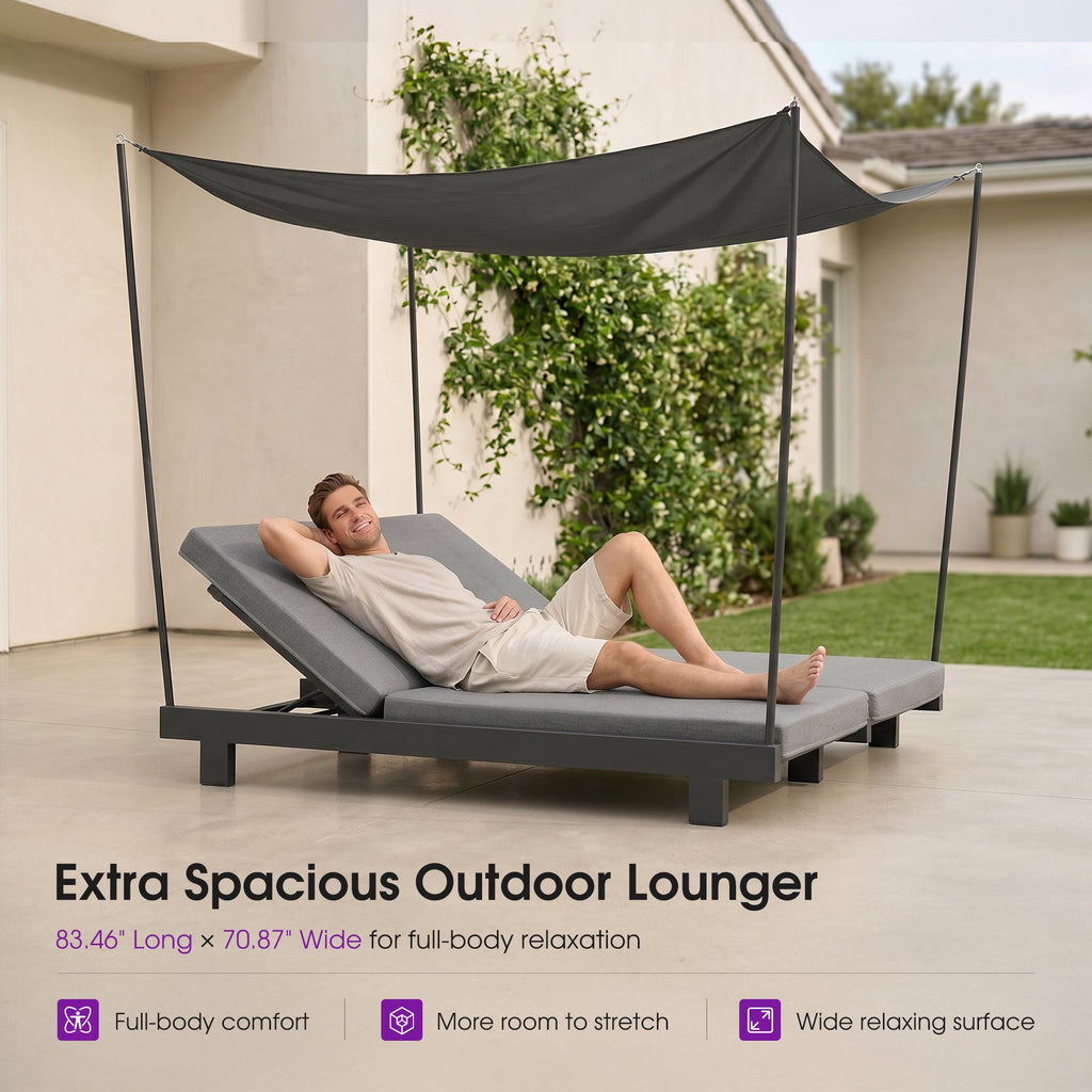 PURPLE LEAF Outdoor Luxury Daybed for Patio,  Poolside Chaise Lounge Bed with Cushion, Olefin Blend Fabric, Aluminum Frame Sunbed for Deck and Backyard