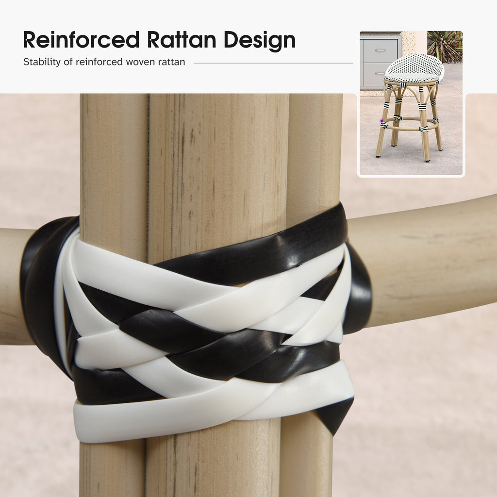 PURPLE LEAF Patio Oversized Backrest Bar Height Stool Set of 2 Outdoor Round Barstools Aluminum Frame Woven Rattan for Indoor Kitchen Dining Bistros Cafe Restaurant