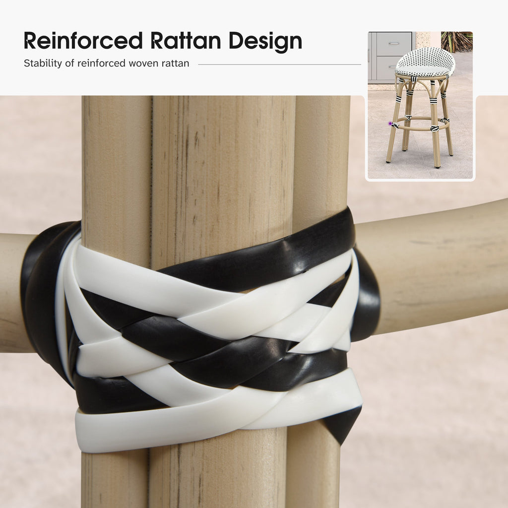 PURPLE LEAF Patio Oversized Backrest Bar Height Stool Set of 2 Outdoor Round Barstools Aluminum Frame Woven Rattan for Indoor Kitchen Dining Bistros Cafe Restaurant