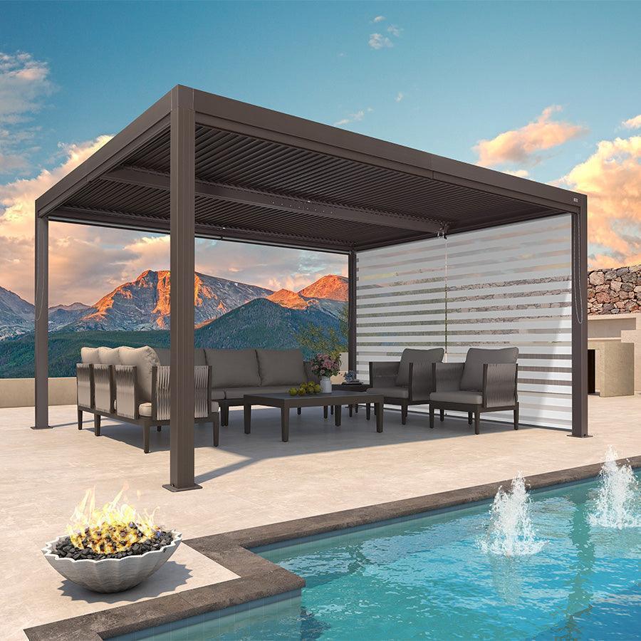 PURPLE LEAF Athena Louvered Pergola Bronze Outdoor Aluminum Pergola with Roller Blind Adjustable Gazebo for Patio Deck Garden