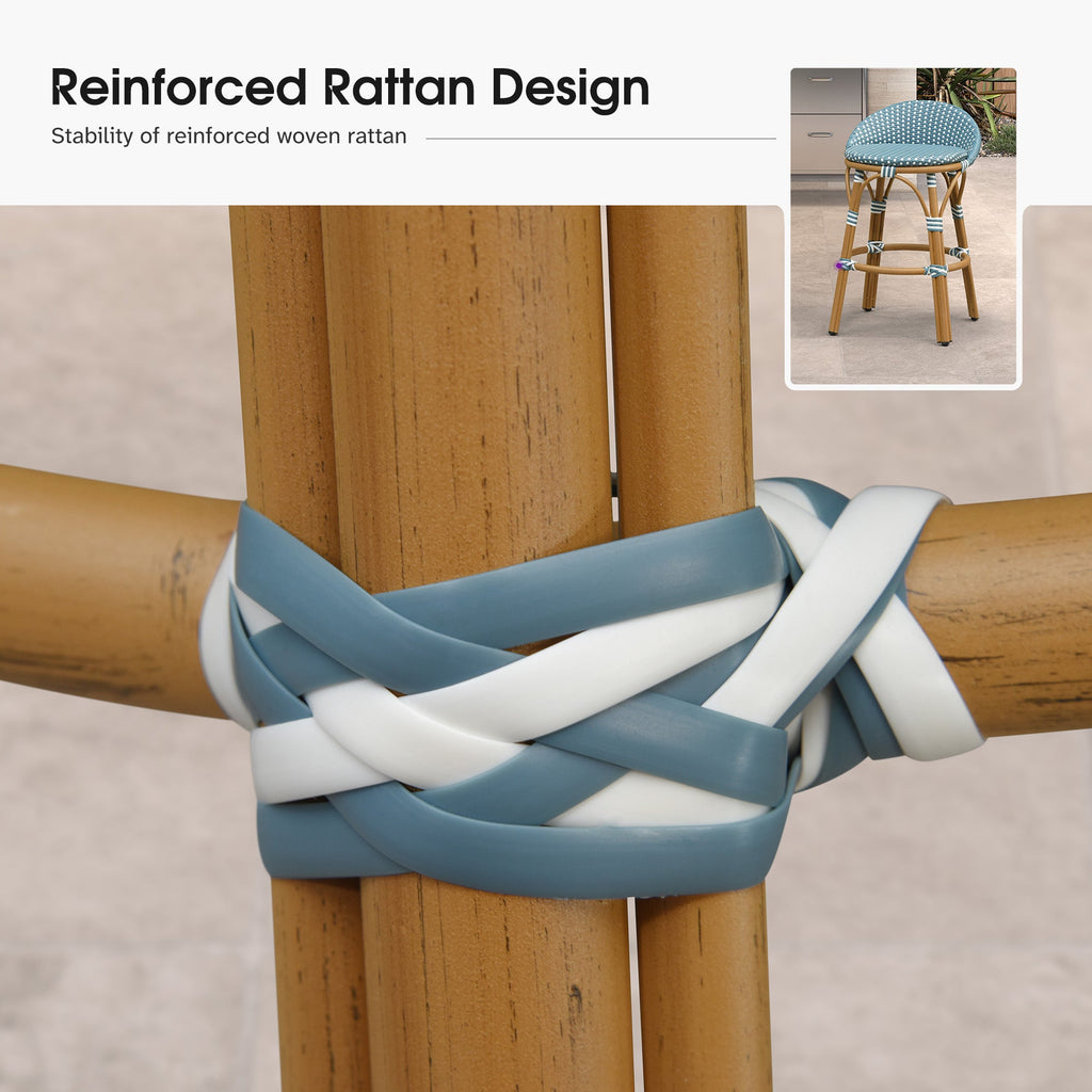 PURPLE LEAF Patio Oversized Backrest Bar Height Stool Set of 2 Outdoor Round Barstools Aluminum Frame Woven Rattan for Indoor Kitchen Dining Bistros Cafe Restaurant