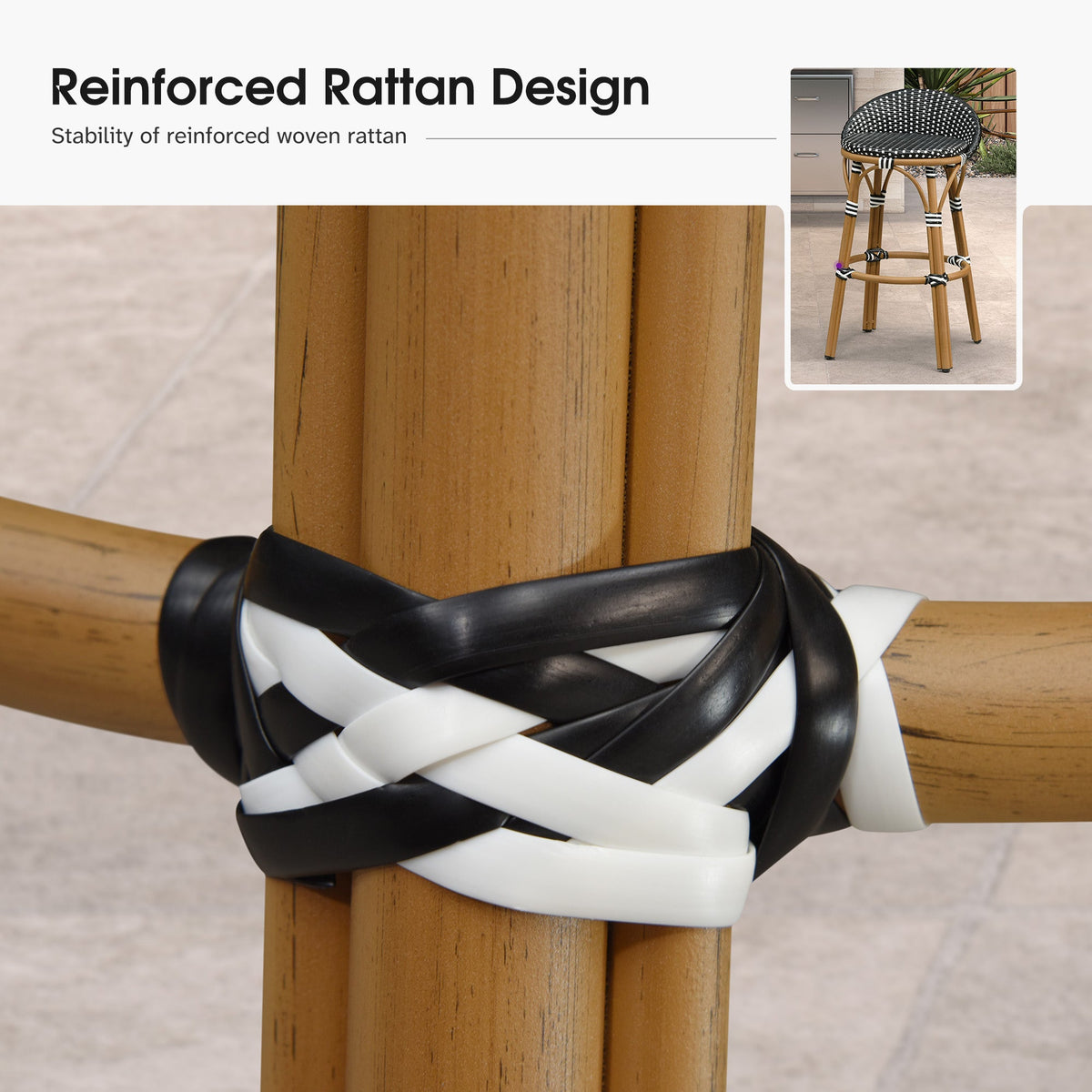 PURPLE LEAF Patio Oversized Backrest Bar Height Stool Set of 2 Outdoor Round Barstools Aluminum Frame Woven Rattan for Indoor Kitchen Dining Bistros Cafe Restaurant
