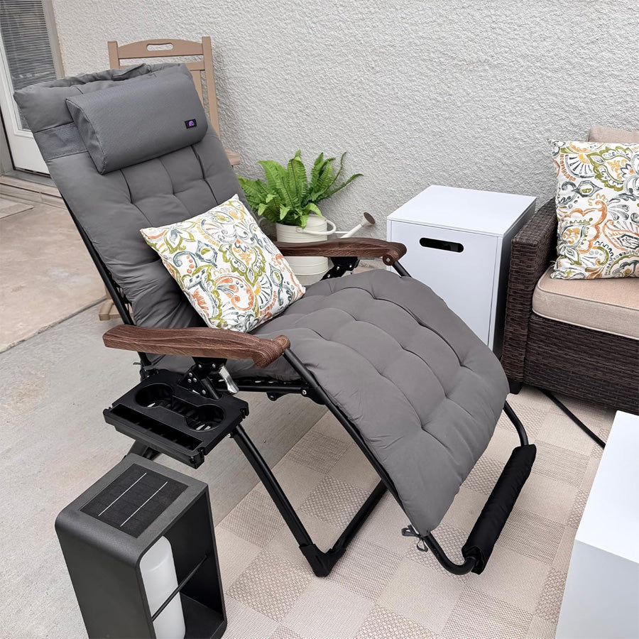 PURPLE LEAF Outdoor Reclining Chair Patio Zero Gravity Chaise Lounge Folding Chair with Removable Cushion Adjustable Headrest for Lawn Camping Beach Pool