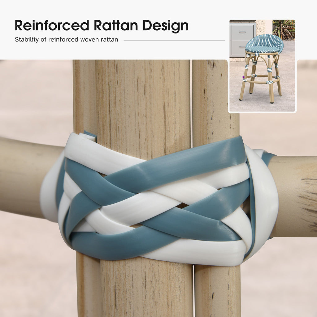 PURPLE LEAF Patio Oversized Backrest Bar Height Stool Set of 2 Outdoor Round Barstools Aluminum Frame Woven Rattan for Indoor Kitchen Dining Bistros Cafe Restaurant
