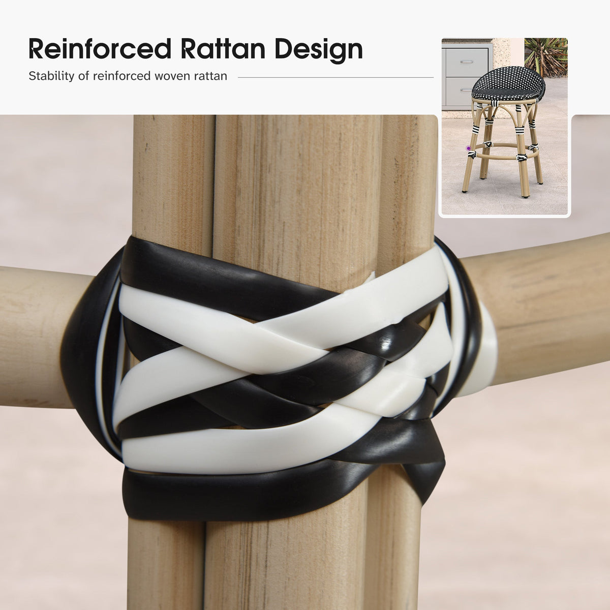 PURPLE LEAF Patio Oversized Backrest Bar Height Stool Set of 2 Outdoor Round Barstools Aluminum Frame Woven Rattan for Indoor Kitchen Dining Bistros Cafe Restaurant