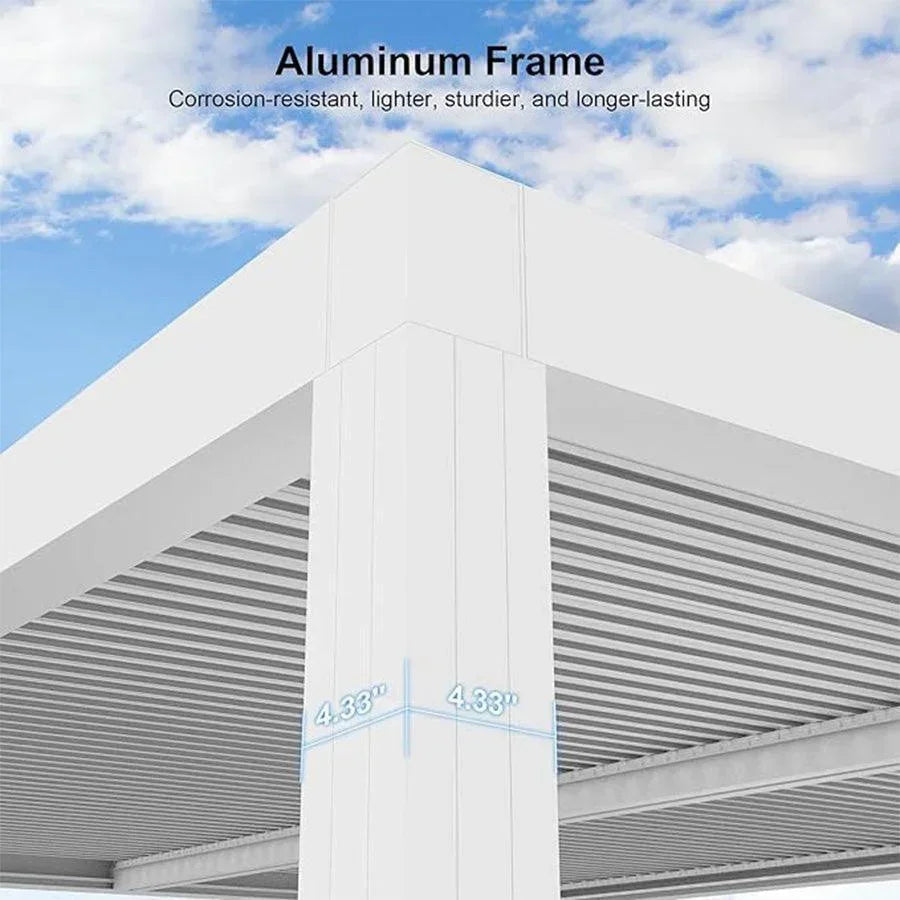 PURPLE LEAF Athena Louvered Pergola White Outdoor Aluminum Pergola with Roller Blind Adjustable Gazebo for Patio Deck Garden
