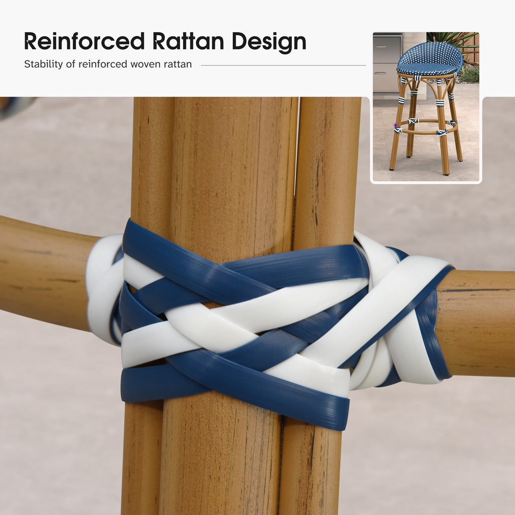 PURPLE LEAF Patio Oversized Backrest Bar Height Stool Set of 2 Outdoor Round Barstools Aluminum Frame Woven Rattan for Indoor Kitchen Dining Bistros Cafe Restaurant