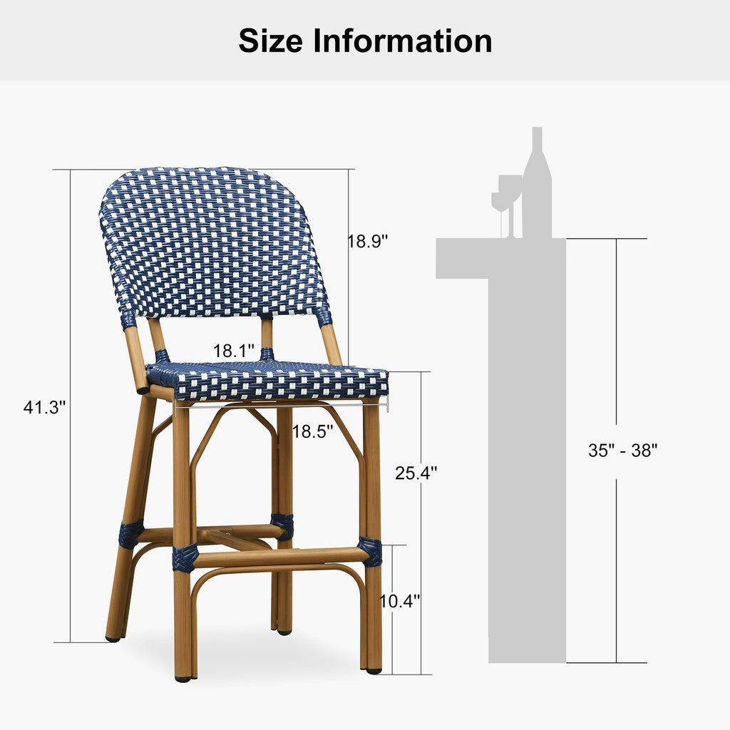 PURPLE LEAF Outdoor Bar Height Stools Set of 2 French Country Patio Rattan Bar Stool Chairs Outdoor Armless Barstools for Porch Garden Indoor Kitchen