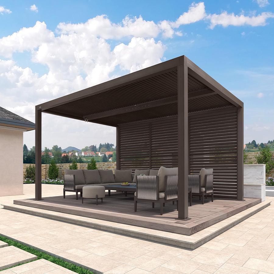 PURPLE LEAF Athena Louvered Pergola Bronze Outdoor Aluminum Pergola with Shutter Wall Adjustable Gazebo Rainproof for Patio Deck Garden