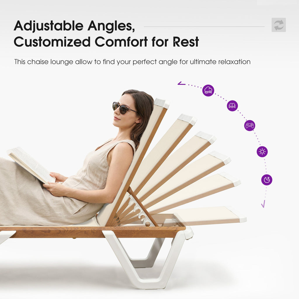 PURPLE LEAF Patio Lounge Chair Set White Chaise Lounge Chairs Five-Position Adjustable Plastic Stackable Chaise for Pool Sunbathing Beach Deck Outdoor