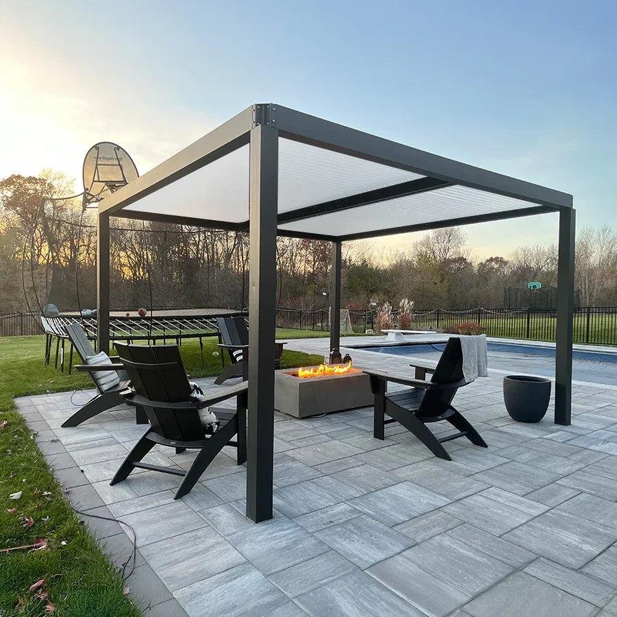 PURPLE LEAF Athena Louvered Pergola Modern Grey Pergola with White Roof for Deck Backyard Garden