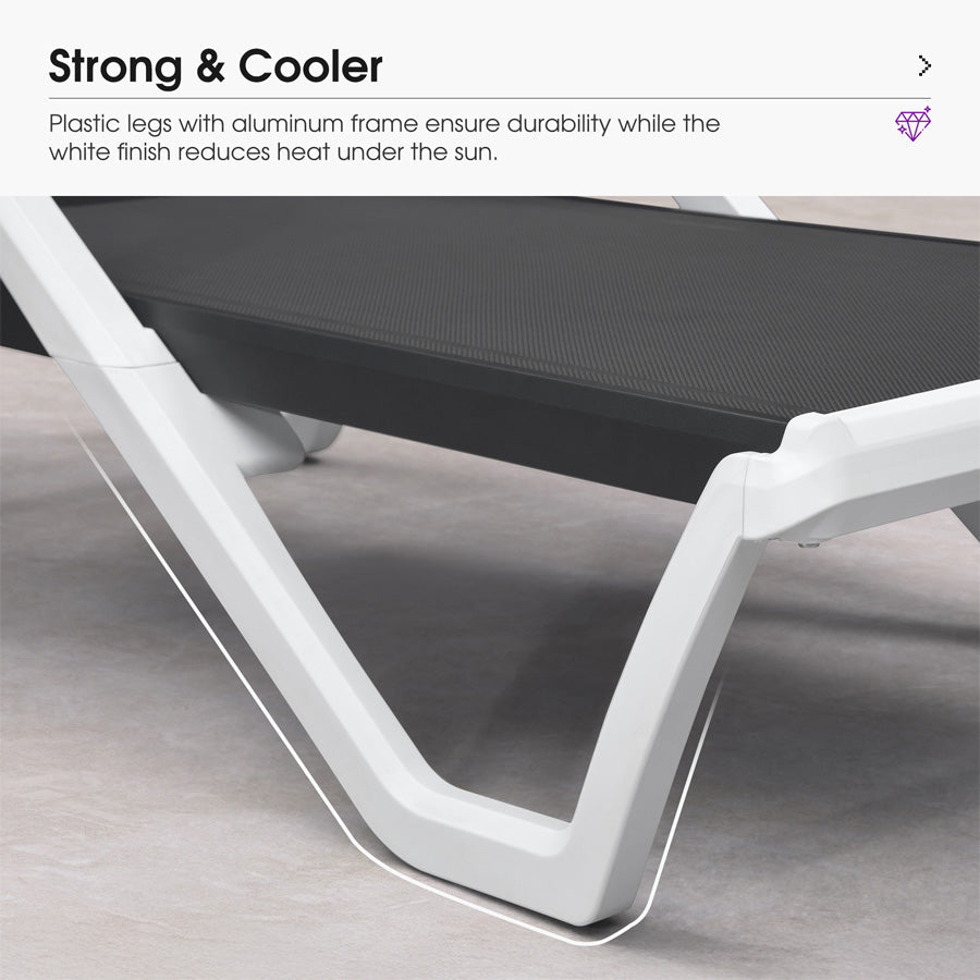 PURPLE LEAF Patio Chaise Lounge Plastic Pool Outdoor Lounge Chair with Aluminum Frame Stackable Patio Tanning Chairs for Poolside Sunbathing Beach Deck Yard
