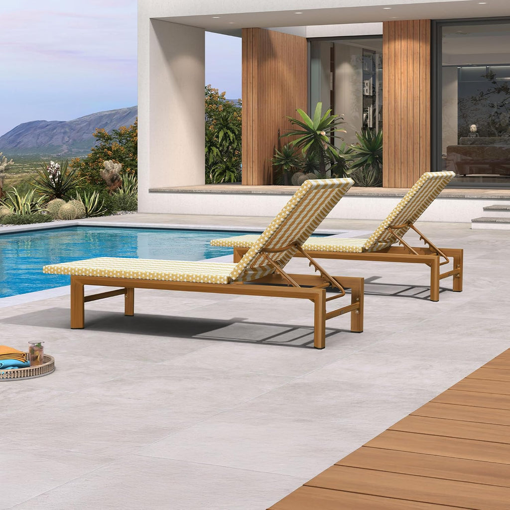 PURPLE LEAF Outdoor Teak Chaise Lounge Chair, Wood Grain Aluminum Outdoor Pool Lounge Chairs with Adjustable Backrest, Breathable Recliner for Patio, Poolside, Garden