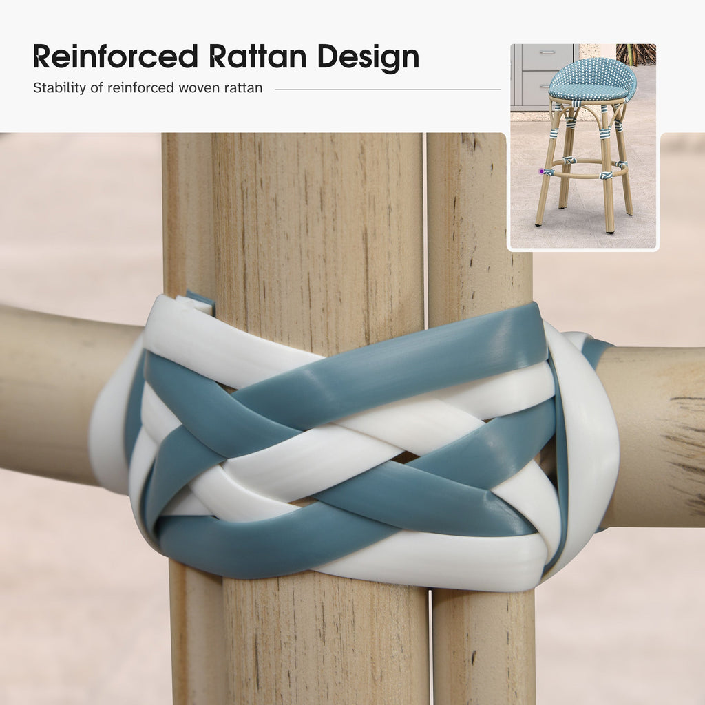 PURPLE LEAF Patio Oversized Backrest Bar Height Stool Set of 2 Outdoor Round Barstools Aluminum Frame Woven Rattan for Indoor Kitchen Dining Bistros Cafe Restaurant