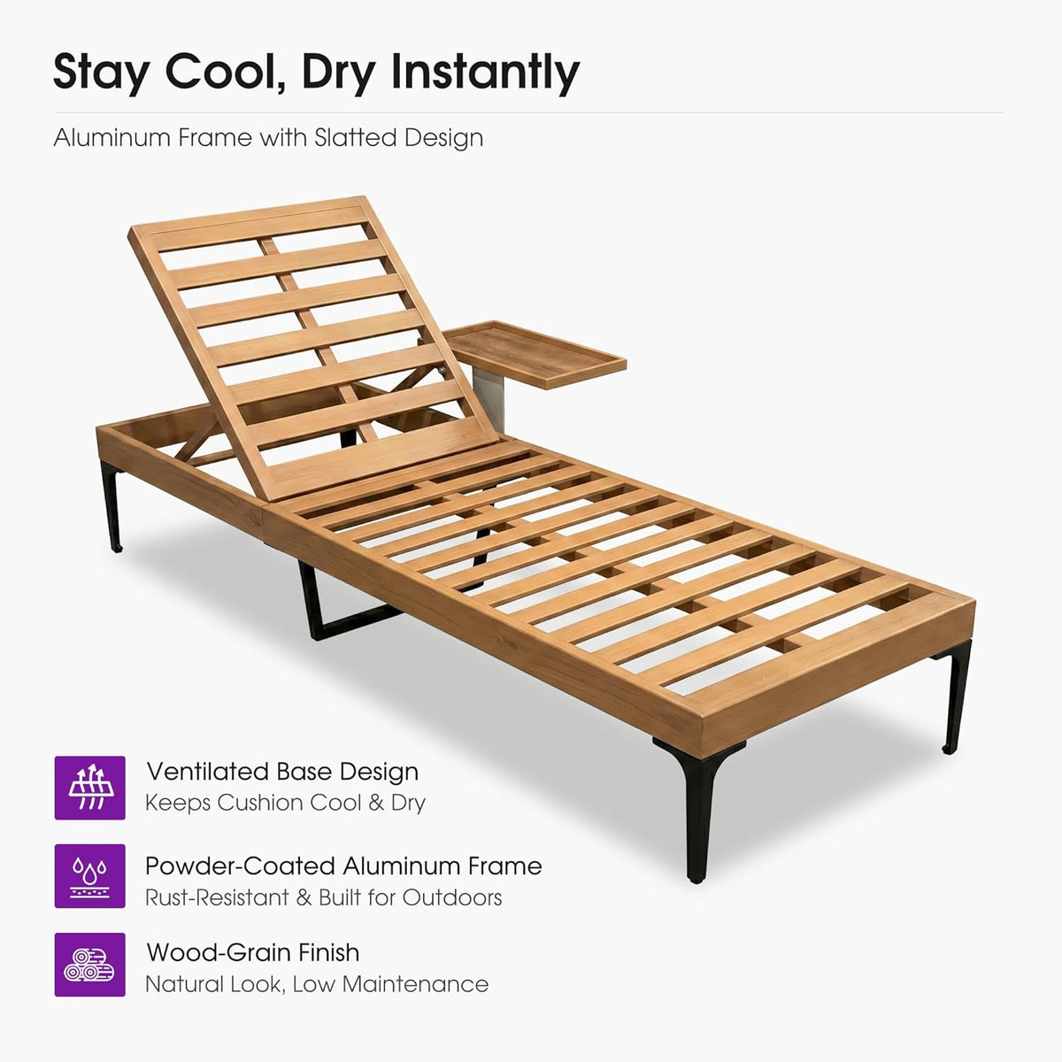 PURPLE LEAF Outdoor Chaise Lounge Sunbrella Patio Lounge Chair Recliner and Cushion for Poolside Balcony Backyard