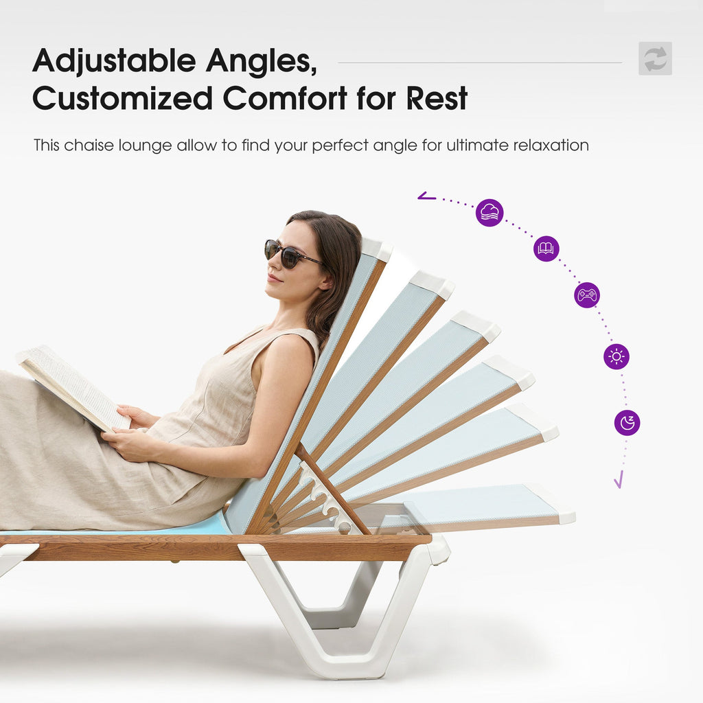 PURPLE LEAF Patio Lounge Chair Set White Chaise Lounge Chairs Five-Position Adjustable Plastic Stackable Chaise for Pool Sunbathing Beach Deck Outdoor