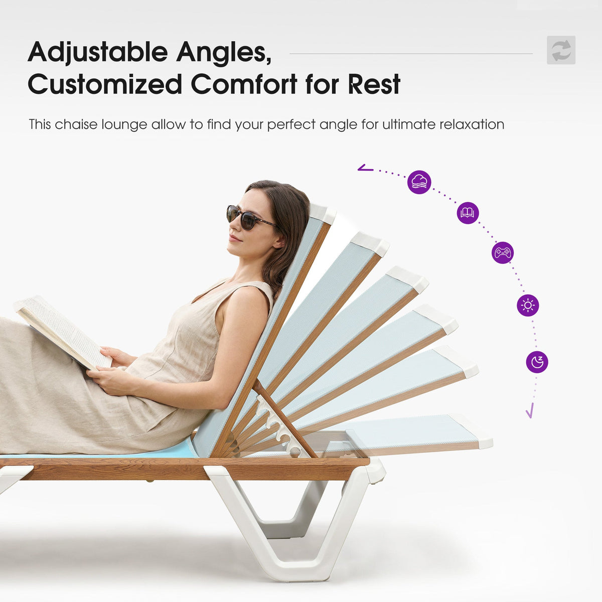 PURPLE LEAF Patio Lounge Chair Set White Chaise Lounge Chairs Five-Position Adjustable Plastic Stackable Chaise for Pool Sunbathing Beach Deck Outdoor