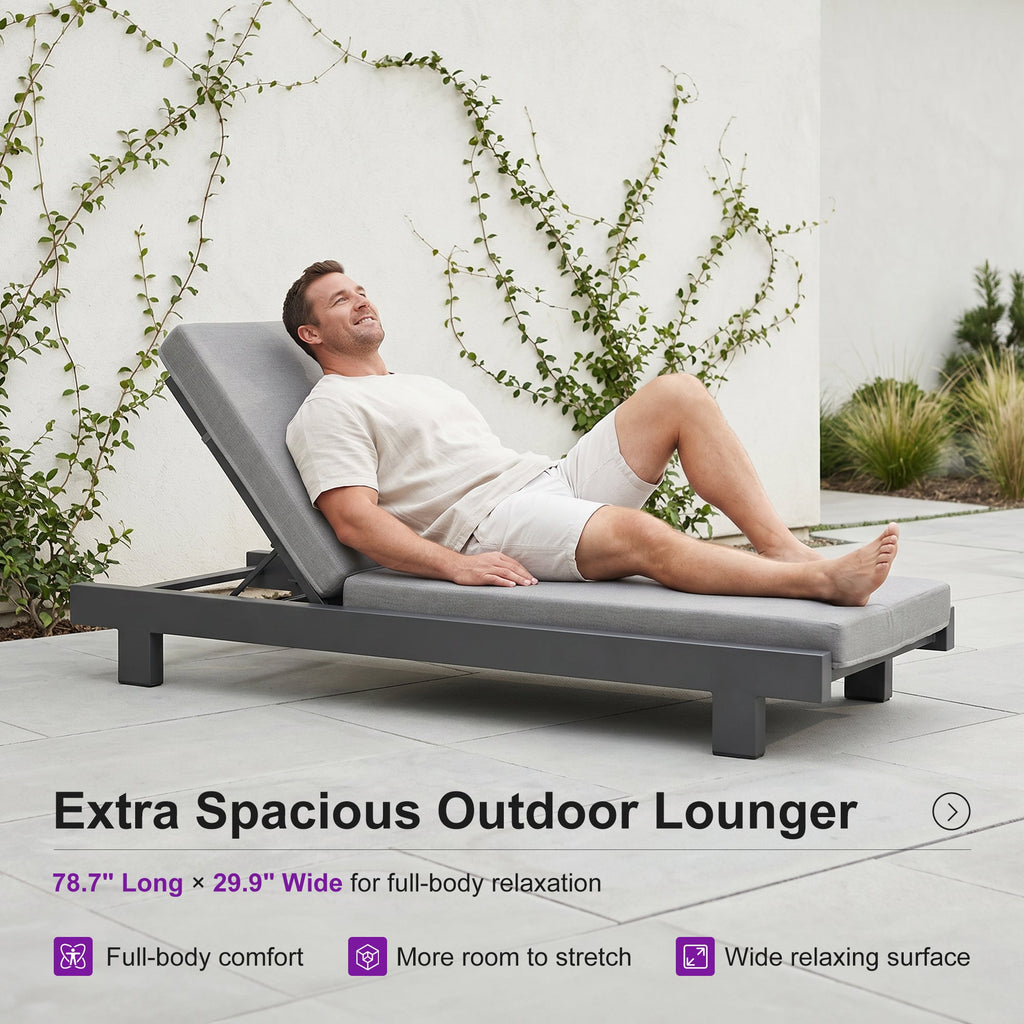 PURPLE LEAF Outdoor Standard Daybed for Patio,  Poolside Chaise Lounge Bed with Cushion, Olefin Blend Fabric, Aluminum Frame Sunbed for Deck and Backyard