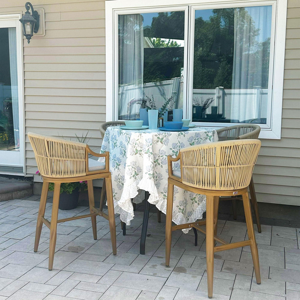 PURPLE LEAF Patio Bar Stools Set of 2 Outdoor Wicker Modern High Bar Chairs Metal Cushioned Barstools with Backs and Ergonomic Armrest