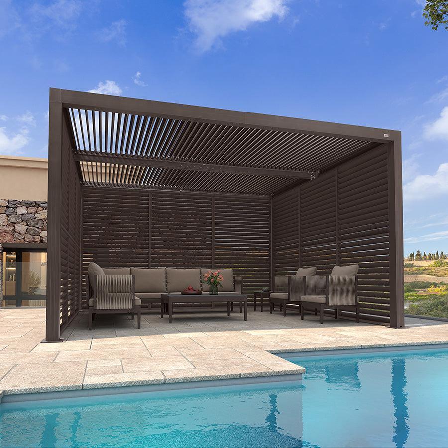 PURPLE LEAF Athena Louvered Pergola Bronze Outdoor Aluminum Pergola with Shutter Wall Adjustable Gazebo Rainproof for Patio Deck Garden