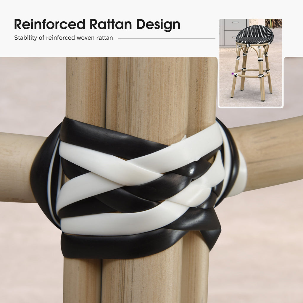PURPLE LEAF Patio Oversized Backrest Bar Height Stool Set of 2 Outdoor Round Barstools Aluminum Frame Woven Rattan for Indoor Kitchen Dining Bistros Cafe Restaurant