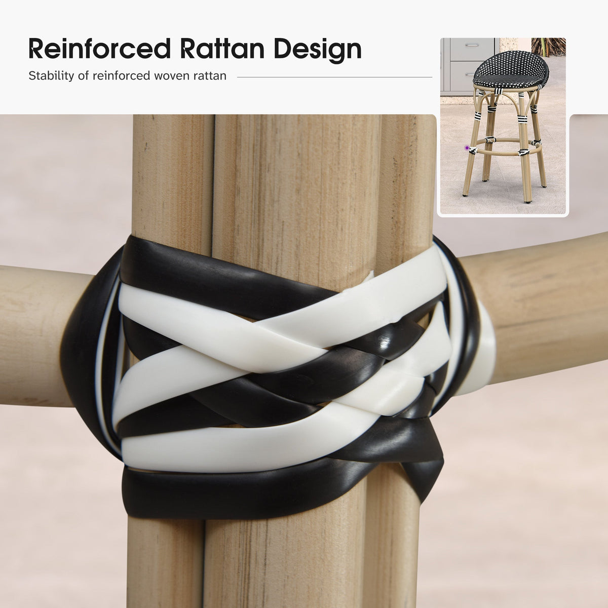 PURPLE LEAF Patio Oversized Backrest Bar Height Stool Set of 2 Outdoor Round Barstools Aluminum Frame Woven Rattan for Indoor Kitchen Dining Bistros Cafe Restaurant