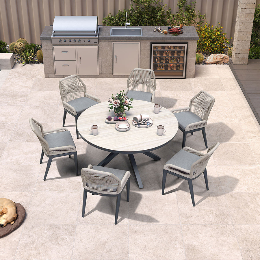 PURPLE LEAF Round Outdoor Dining Set Patio Aluminum Dining Set Round Table and Wicker Chairs with Sunbrella Cushions for Kitchen Deck