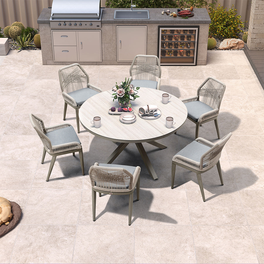 PURPLE LEAF Round Outdoor Dining Set Patio Aluminum Dining Set Round Table and Wicker Chairs with Sunbrella Cushions for Kitchen Deck